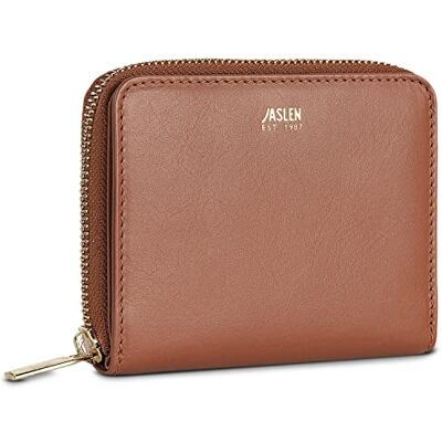 JASLEN Echt Leer Portemonnee Dames Small Dames RFID Wallet Vegan Merk van Lois Portemonnee Vrouwen met Ritssluiting Small Portemonnee voor Dames met vak voor RFID-beveiligingskaarten, Bruine JASLEN Echt Leer Portemonnee Dames Small Dames RFID Wallet Vegan Merk van Lois Portemonnee Vrouwen met Ritssluiting Small Portemonnee voor Dames met vak voor RFID-beveiligingskaarten, Bruine