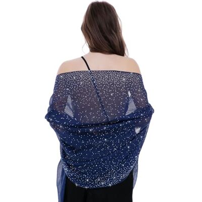 Banetteta Sterrennacht sjaals en omslagdoeken voor avondjurken/bruiloften omslagdoek glanzende sjaal.., C. marineblauw/zilveren sterren, L Banetteta Sterrennacht sjaals en omslagdoeken voor avondjurken/bruiloften omslagdoek glanzende sjaal.., C. marineblauw/zilveren sterren, L
