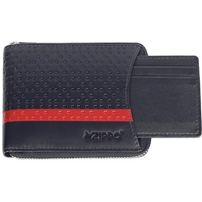 Zippo Portemonnee, leer, marineblauw, portemonnee voor dames en heren, portemonnee met RFID-bescherming, sportief design met rood accent, ideaal voor kaarten en bankbiljetten Zippo Portemonnee, leer, marineblauw, portemonnee voor dames en heren, portemonnee met RFID-bescherming, sportief design met rood accent, ideaal voor kaarten en bankbiljetten