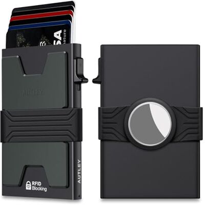 AUTLEY Slanke kaarthouder portemonnee voor mannen Aluminium pop-up kaarthouder met Cash Band Airtag Case RFID-blokkering, 12+ kaartenopslag (zwart), zwart-zijknop-A, minimalistisch AUTLEY Slanke kaarthouder portemonnee voor mannen Aluminium pop-up kaarthouder met Cash Band Airtag Case RFID-blokkering, 12+ kaartenopslag (zwart), zwart-zijknop-A, minimalistisch