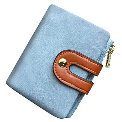 AOXONEL Kleine RFID-leren portemonnee met twee kleppen voor dames, met ritssluiting, portemonnee, ID-vak, dun, compact, blauw, klein, modern AOXONEL Kleine RFID-leren portemonnee met twee kleppen voor dames, met ritssluiting, portemonnee, ID-vak, dun, compact, blauw, klein, modern