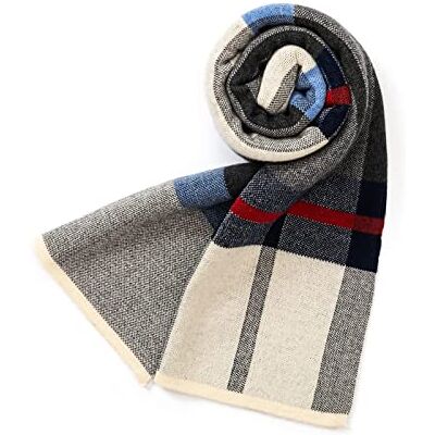 Villand Australian Merino Wool Tartan Knitted Scarf for Men, Plaid Winter Warm Thick Soft Neckwear with Gift Box, 12" W x 70" L (Gray Navy Tartan) Villand Australian Merino Wool Tartan Knitted Scarf for Men, Plaid Winter Warm Thick Soft Neckwear with Gift Box, 12" W x 70" L (Gray Navy Tartan)