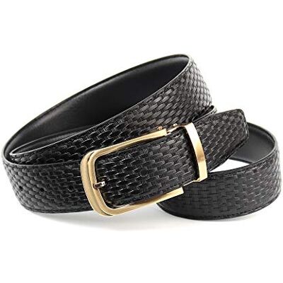 Leren Riem Anthoni Crown - Vlechtoptiek - Vendu-omkeerbaar - 95cm - Zwart - Mannen & Vrouwen - Klassiek & Modieus Leren Riem Anthoni Crown - Vlechtoptiek - Vendu-omkeerbaar - 95cm - Zwart - Mannen & Vrouwen - Klassiek & Modieus