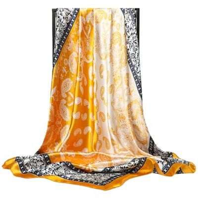 Ecroon Zijdeachtige sjaal modieus patroon voor Dames grote vierkante satijnen hoofddoek Ecroon Zijdeachtige sjaal modieus patroon voor Dames grote vierkante satijnen hoofddoek
