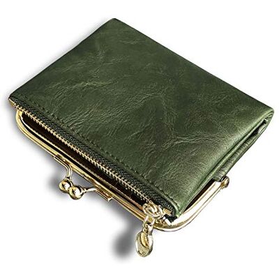 AOXONEL Womens portemonnee kleine RFID dames compacte tweevoudige lederen vintage portemonnee met rits en kus slot, Groen, S, Vintage AOXONEL Womens portemonnee kleine RFID dames compacte tweevoudige lederen vintage portemonnee met rits en kus slot, Groen, S, Vintage