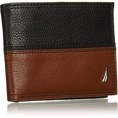 Nautica Heren Heren Tweekleurige Bifold Lederen Portemonnee en Passcase Riem, Zwart/Cognac, One Size US Nautica Heren Heren Tweekleurige Bifold Lederen Portemonnee en Passcase Riem, Zwart/Cognac, One Size US
