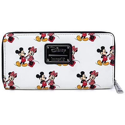 Loungefly Disney Mickey en Minnie Mouse All Over Print Portemonnee met Rits Loungefly Disney Mickey en Minnie Mouse All Over Print Portemonnee met Rits