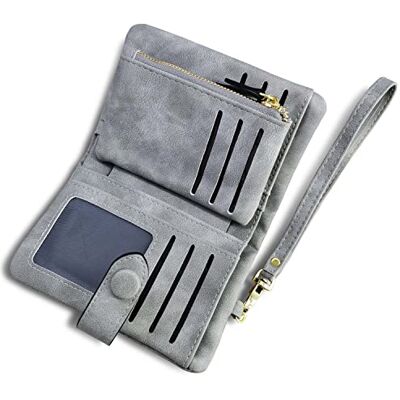 AOXONEL Vrouwen Kleine Bifold Lederen Portemonnee RFID Blokkerende Dames Polsband Met Kaarthouder ID Venster Portemonnee, Grijs, S, Modern AOXONEL Vrouwen Kleine Bifold Lederen Portemonnee RFID Blokkerende Dames Polsband Met Kaarthouder ID Venster Portemonnee, Grijs, S, Modern