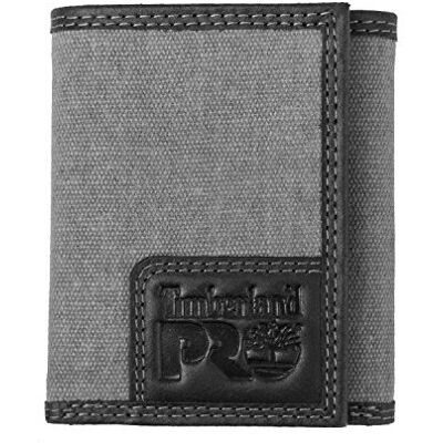 Timberland Pro Men's Canvas Leather RFID Trifold Wallet with Zippered Pocket, Charcoal, One Size Timberland Pro Men's Canvas Leather RFID Trifold Wallet with Zippered Pocket, Charcoal, One Size