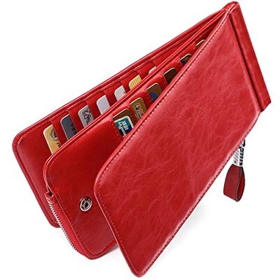 Huztencor Vrouwen Credit Card Houder Portemonnee RFID Blokkerende Portemonnee Designer Lederen Dames Slanke Multi Card Portemonnee Houder Case Mouw met ID Venster Olie Rood Huztencor Vrouwen Credit Card Houder Portemonnee RFID Blokkerende Portemonnee Designer Lederen Dames Slanke Multi Card Portemonnee Houder Case Mouw met ID Venster Olie Rood