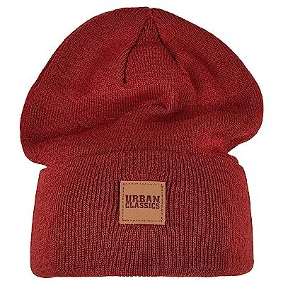 Urban Classics Unisex synthetisch leren patch lange beanie-muts, bordeaux, Eén maat Urban Classics Unisex synthetisch leren patch lange beanie-muts, bordeaux, Eén maat