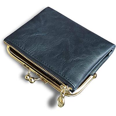 AOXONEL Womens portemonnee kleine RFID dames compacte tweevoudige lederen vintage portemonnee met rits en kus slot, Blauw, S, Vintage AOXONEL Womens portemonnee kleine RFID dames compacte tweevoudige lederen vintage portemonnee met rits en kus slot, Blauw, S, Vintage