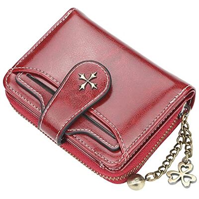GGOOB Kleine dames portemonnee rits bifold vintage portemonnee Gothic mini portemonnee lederen portemonnee met rits muntvak, rood, S, compact GGOOB Kleine dames portemonnee rits bifold vintage portemonnee Gothic mini portemonnee lederen portemonnee met rits muntvak, rood, S, compact