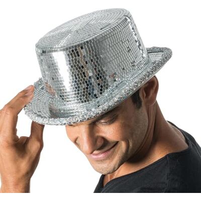 Chaks Hoge hoed voor volwassenen, discobal, glitter spiegelhoed, hoed, accessoire voor festival, carnaval, feest Chaks Hoge hoed voor volwassenen, discobal, glitter spiegelhoed, hoed, accessoire voor festival, carnaval, feest