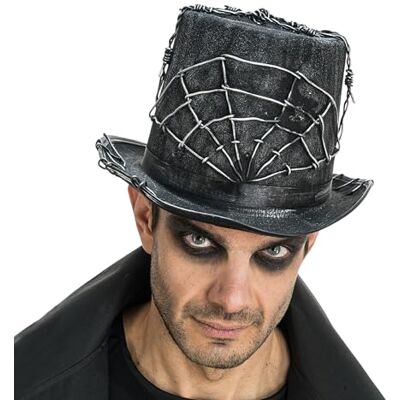 Chaks hoge hoed voor heren in zwart, spinnenwebdesign, duistere kostuumaccessoires voor Halloween en carnaval Chaks hoge hoed voor heren in zwart, spinnenwebdesign, duistere kostuumaccessoires voor Halloween en carnaval