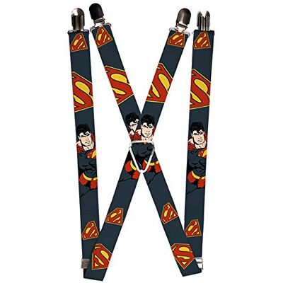 Buckle-Down Gesp Down Unisex's Suspenders Superman Action Pose/verspreid Shield Navy/goud Buckle-Down Gesp Down Unisex's Suspenders Superman Action Pose/verspreid Shield Navy/goud