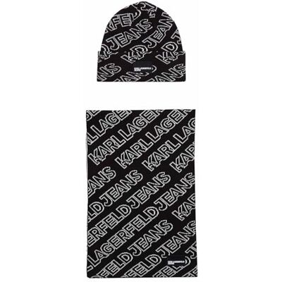 KARL LAGERFELD JEANS , Heren, Monogram Sjaal Beanie Gp,Zwart, One size KARL LAGERFELD JEANS , Heren, Monogram Sjaal Beanie Gp,Zwart, One size