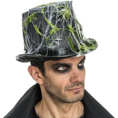 Chaks hoge hoed voor heren in zwart, spinnenwebdesign, duistere kostuumaccessoires voor Halloween en carnaval Chaks hoge hoed voor heren in zwart, spinnenwebdesign, duistere kostuumaccessoires voor Halloween en carnaval