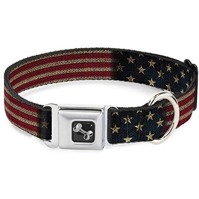 Buckle-Down Gesp-Weg, 1.5" Wide Fits 13-18" Neck Small, Vintage US Flag Stretch Buckle-Down Gesp-Weg, 1.5" Wide Fits 13-18" Neck Small, Vintage US Flag Stretch
