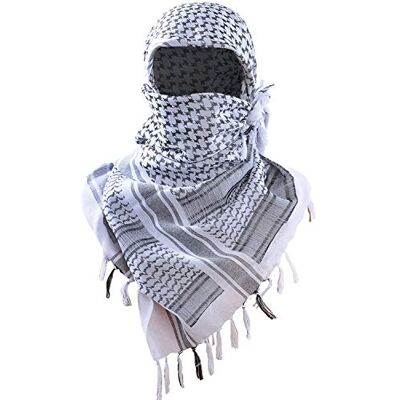 Luxns Military Shemagh Tactische woestijnsjaal, 100% katoen, keffiyeh wikkelsjaal voor dames en heren, Wit, one size Luxns Military Shemagh Tactische woestijnsjaal, 100% katoen, keffiyeh wikkelsjaal voor dames en heren, Wit, one size