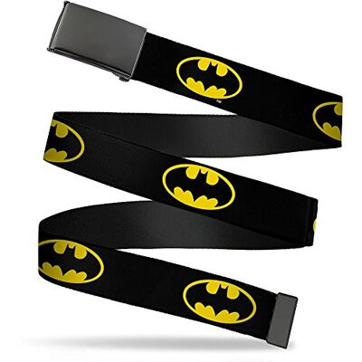 Buckle-Down Batman Web Riem voor Heren, Batman Shield Zwart/Geel, 1.25" Wide Fits up to 42" Pant Size Buckle-Down Batman Web Riem voor Heren, Batman Shield Zwart/Geel, 1.25" Wide Fits up to 42" Pant Size