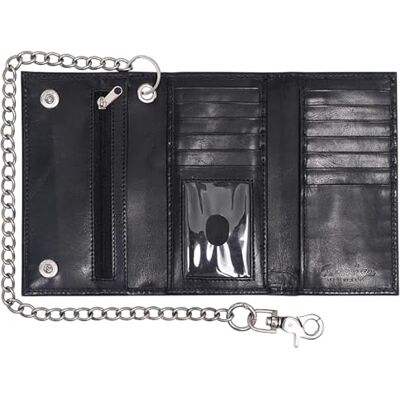 RAW HYD Lederen lange portemonnee voor heren Bifold Checkbook Cover & Geweldig cadeau voor mannen, zwarte ketting portemonnee, 9 x 17 cm, drievoudige portemonnee RAW HYD Lederen lange portemonnee voor heren Bifold Checkbook Cover & Geweldig cadeau voor mannen, zwarte ketting portemonnee, 9 x 17 cm, drievoudige portemonnee