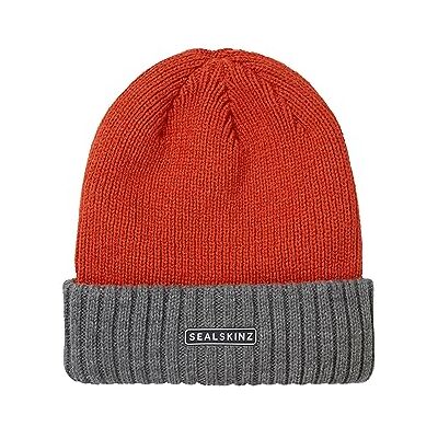SealSkinz Bacton waterdichte beanie muts voor koud weer met omgeslagen boord, oranje/grijs, S/M SealSkinz Bacton waterdichte beanie muts voor koud weer met omgeslagen boord, oranje/grijs, S/M