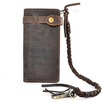 RS Heren portemonnee met ketting lederen lange tweevoudige trucker portemonnee vintage biker geld clip met rits, donkerbruin RS Heren portemonnee met ketting lederen lange tweevoudige trucker portemonnee vintage biker geld clip met rits, donkerbruin