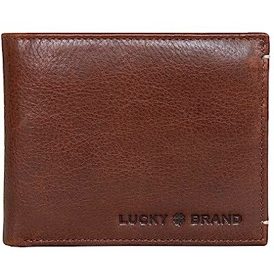 Lucky Brand Heren reliëf tweevoudige portemonnee (verkrijgbaar in katoenen canvas of leer), glad leer bruin, één maat Lucky Brand Heren reliëf tweevoudige portemonnee (verkrijgbaar in katoenen canvas of leer), glad leer bruin, één maat