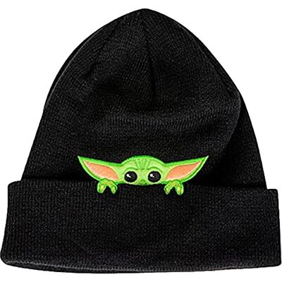 Concept One STAR WARS The Mandalorian Grogu Peek-A-Boo gebreide muts met manchetten, zwart, één maat Concept One STAR WARS The Mandalorian Grogu Peek-A-Boo gebreide muts met manchetten, zwart, één maat