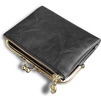 AOXONEL Womens portemonnee kleine RFID dames compacte tweevoudige lederen vintage portemonnee met rits en kus slot, Grijs, S, Vintage AOXONEL Womens portemonnee kleine RFID dames compacte tweevoudige lederen vintage portemonnee met rits en kus slot, Grijs, S, Vintage