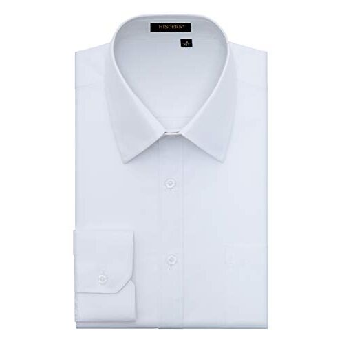 HISDERN Herenhemd met lange mouwen, regular fit, overhemden voor zakelijke herenoverhemden, wit, 4XL