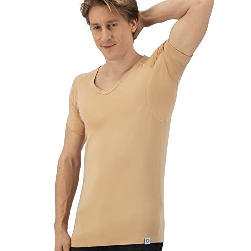 Fibershirts ® Anti Zweet Shirt T-shirt tegen zweetvlekken Anti Zweet Onderhemd Met ArmPads PRO & Zilver Behandeling Heren V-Hals