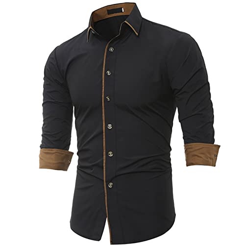 IJNHYTG overhemd Herenhemden Herenkleding Shirts Overhemden for Men Button Up Shirt Office Business Casual Shirts (Color : Schwarz, Size : 3XL)