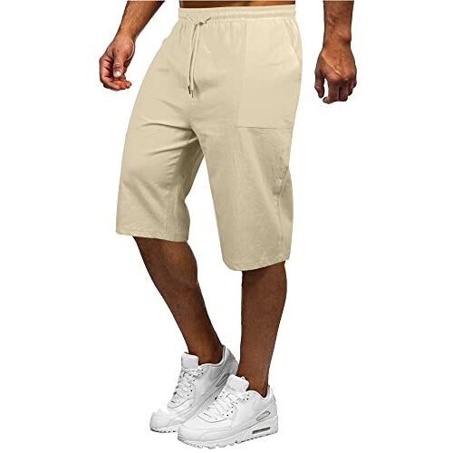 YAOBAOLE Heren 3/4 linnen broek linnen shorts heren korte herenshorts van linnen korte broek heren zomer linnen, Kaki, L