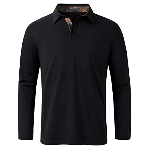 Enlision Poloshirt voor heren, korte mouwen, golfpoloshirts met zak, zomer, casual, poloshirts, S-2XL, Z-zwart/Lange mouw, XL