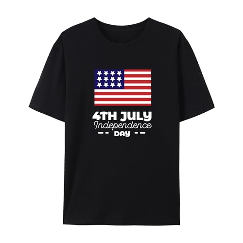 BAFlo T-shirt Onafhankelijkheidsdag 4 juli VS T-shirt met grafische vlag print, Zwart, L