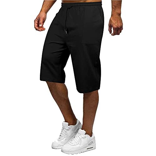 YAOBAOLE Heren 3/4 linnen broek linnen shorts heren korte herenshorts van linnen korte broek heren zomer linnen, zwart, 3XL