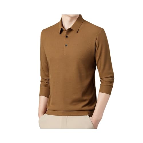 HoLiv Heren Pullover Trui, Golf T-Shirts Werk Truien Wafel Shirt Met Lange Mouwen Fijn Gebreide Truien Lichtgewicht Casual Sweatshirt Hardlooptops Effen Kleur Gebreide Trui, Bruin, L