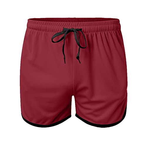 LOIJMK Heren Shorts Mesh Straight Driepunts Broek Fitness Strand Sport Shorts Short Short, rood, L