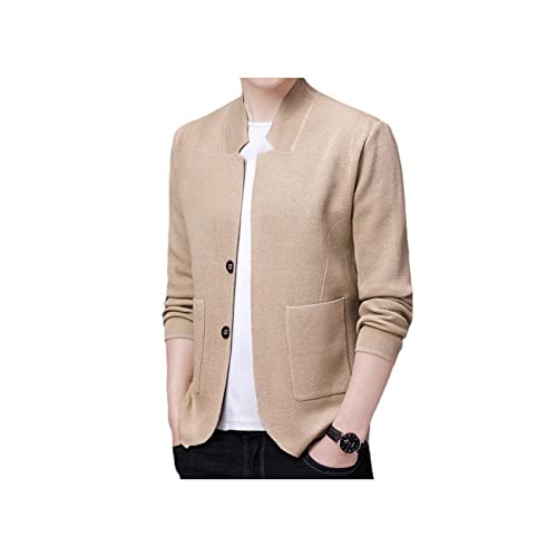 SUKORI Herenvesten Lente en herfst heren brei trui cardigan pak kraag effen kleur casual bedrijf lange mouwen rechte trui mannen (Size : XXL)