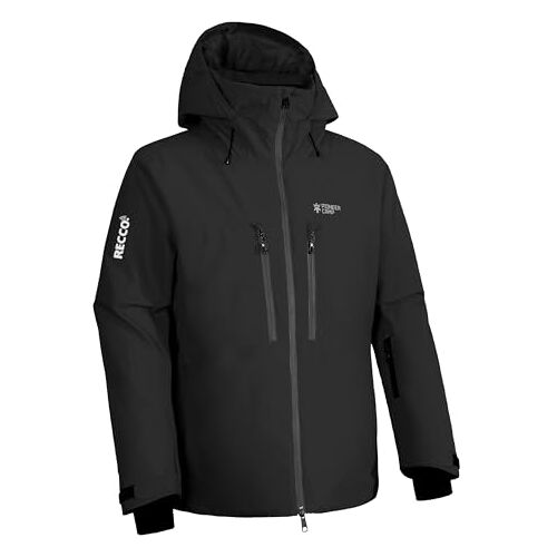 Pioneer Heren ski-jassen waterdichte winterjassen met zakken, Zwart, XL