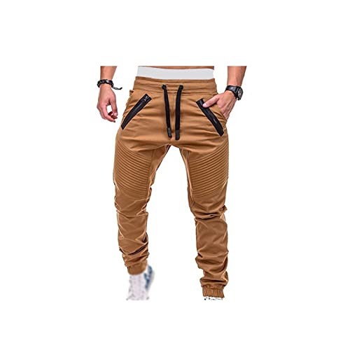 SUKORI Herenbroek Heren Sweatpants Hip-Hop Jogging Heren Overall Fashion Atmosferische Casual Streetwear (Color : Khaki, Size : (Size) M)