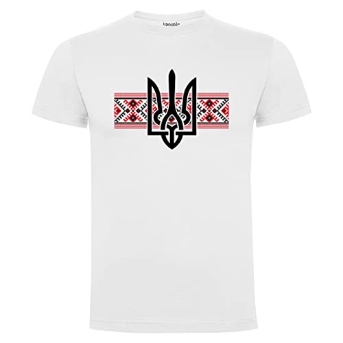 4people Oekraïne Wapen T-shirt, Oekraïne Vyshyvanka T-shirts, wit, voor heren, 100% katoen, maten S, M, L, XL, XXL, korte mouwen, Wit, L