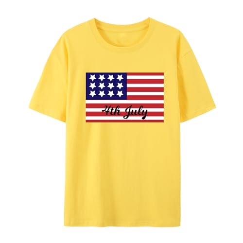 BAFlo T-shirt Onafhankelijkheidsdag 4 juli VS T-shirt met grafische vlag print, Geel, 3XL