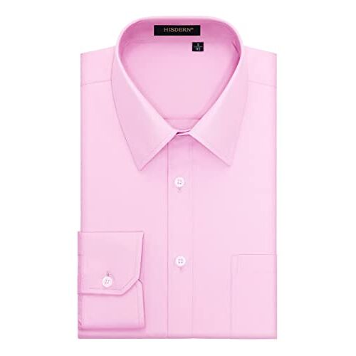 HISDERN Herenhemd met lange mouwen, regular fit, overhemden voor zakelijke herenoverhemden, roze, 3XL