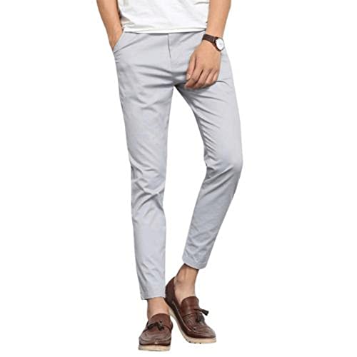 SUKORI Herenbroek Mannen Casual Solid Color Elastische Zakken Dunne Lange Rechte Broek Pakbroek (Color : Grey, Size : 28)