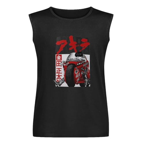 ANGXIAO Men's Akira Comics Printed Sleeveless T shirts Anime Manga Fashion Sleeveless T shirt Streetwear Casual Tee Vest Black XXL