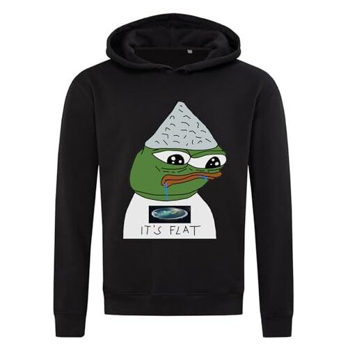 Atspauda Pepe aluminiumfolie hoed platte aarde samenzweringstheorie meme Hooded Sweatshirt Hoodie Katoenmix Zwart, Zwart, XS