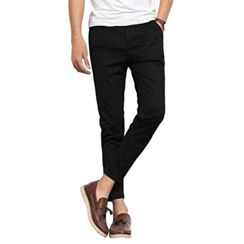 MOEIDO -broek Mannen Casual Solid Color Elastische Zakken Dunne Lange Rechte Broek Pakbroek (Color : Black, Size : 28)